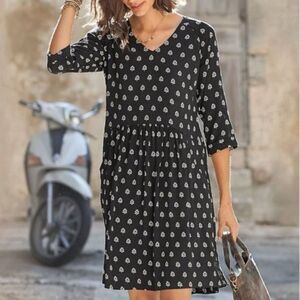 Garnet Hill Black Pocket Detail Drop Waist Shift Dress Women’s Size 8